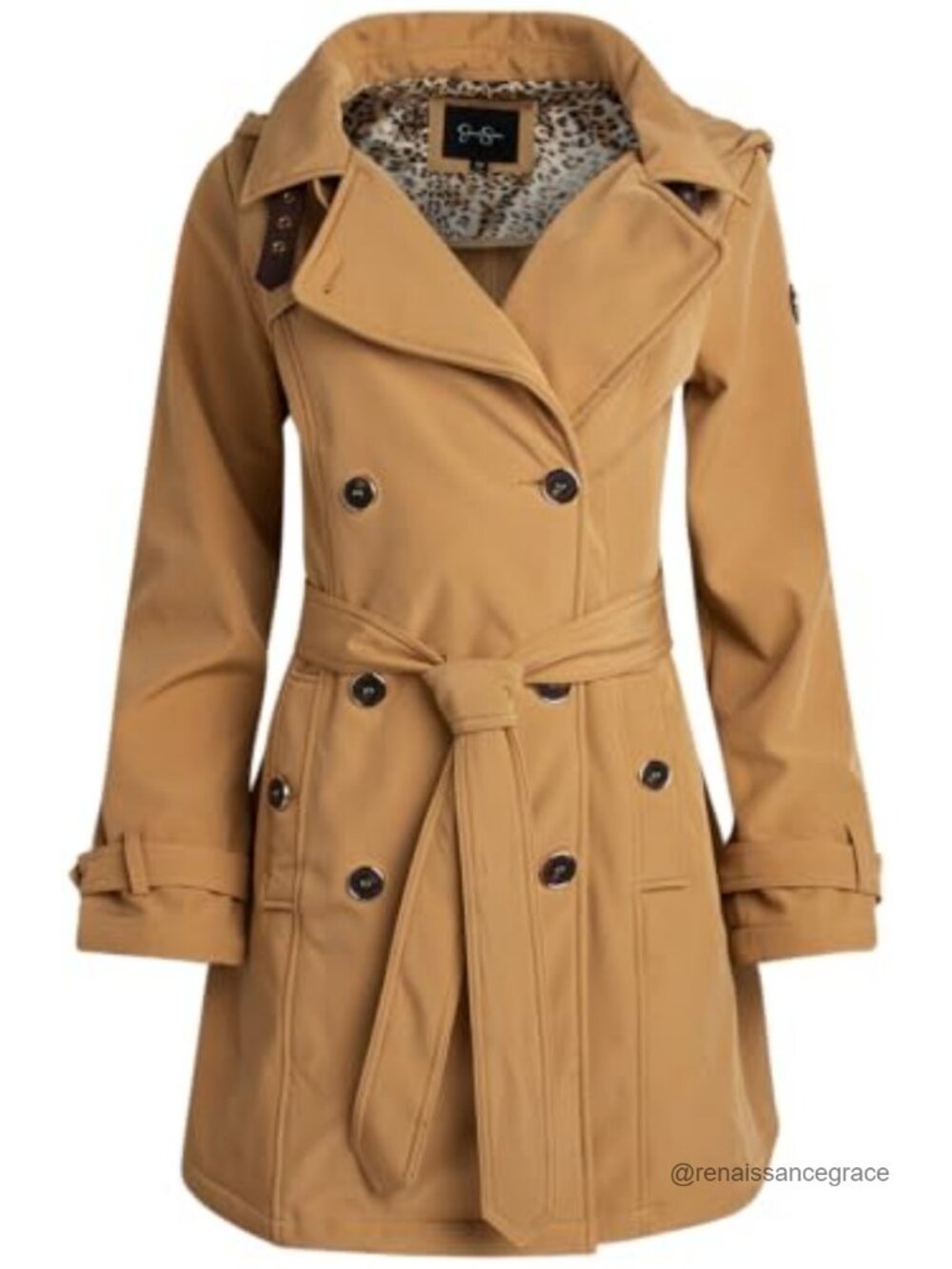 Womens Softshell Trench Coat Polar Fleece Lined Hooded Belted